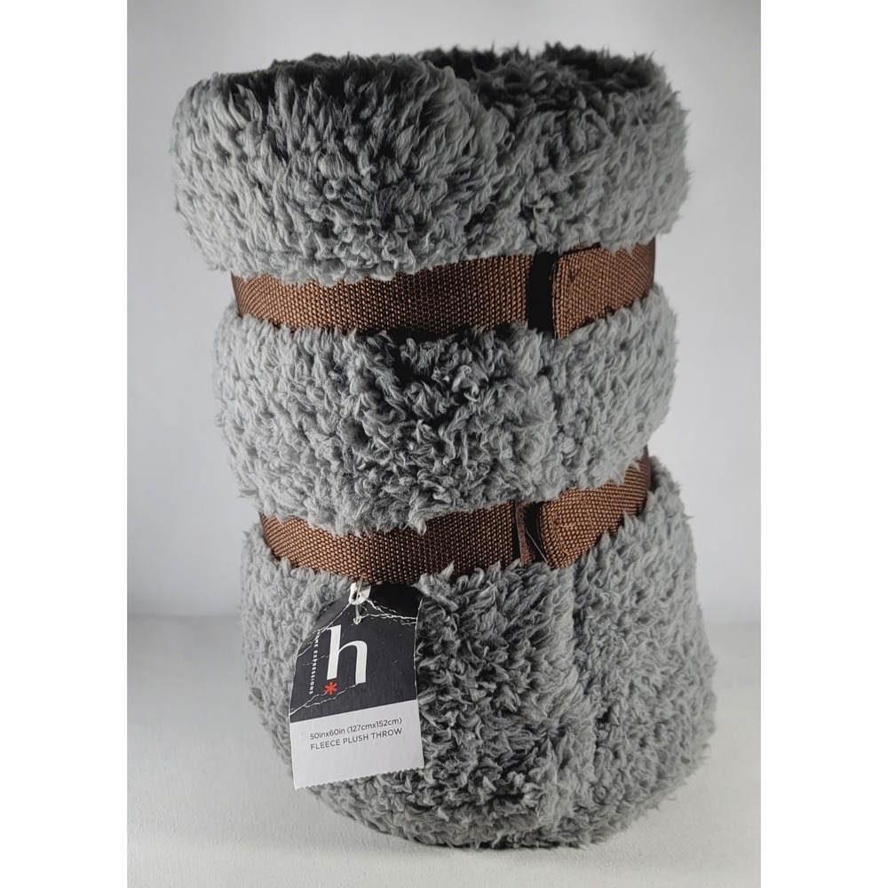 Home Expressions Solid Gray Fleece‎ Plush Throw Fuzzy Sherpa Blanket 50"x60" NWT